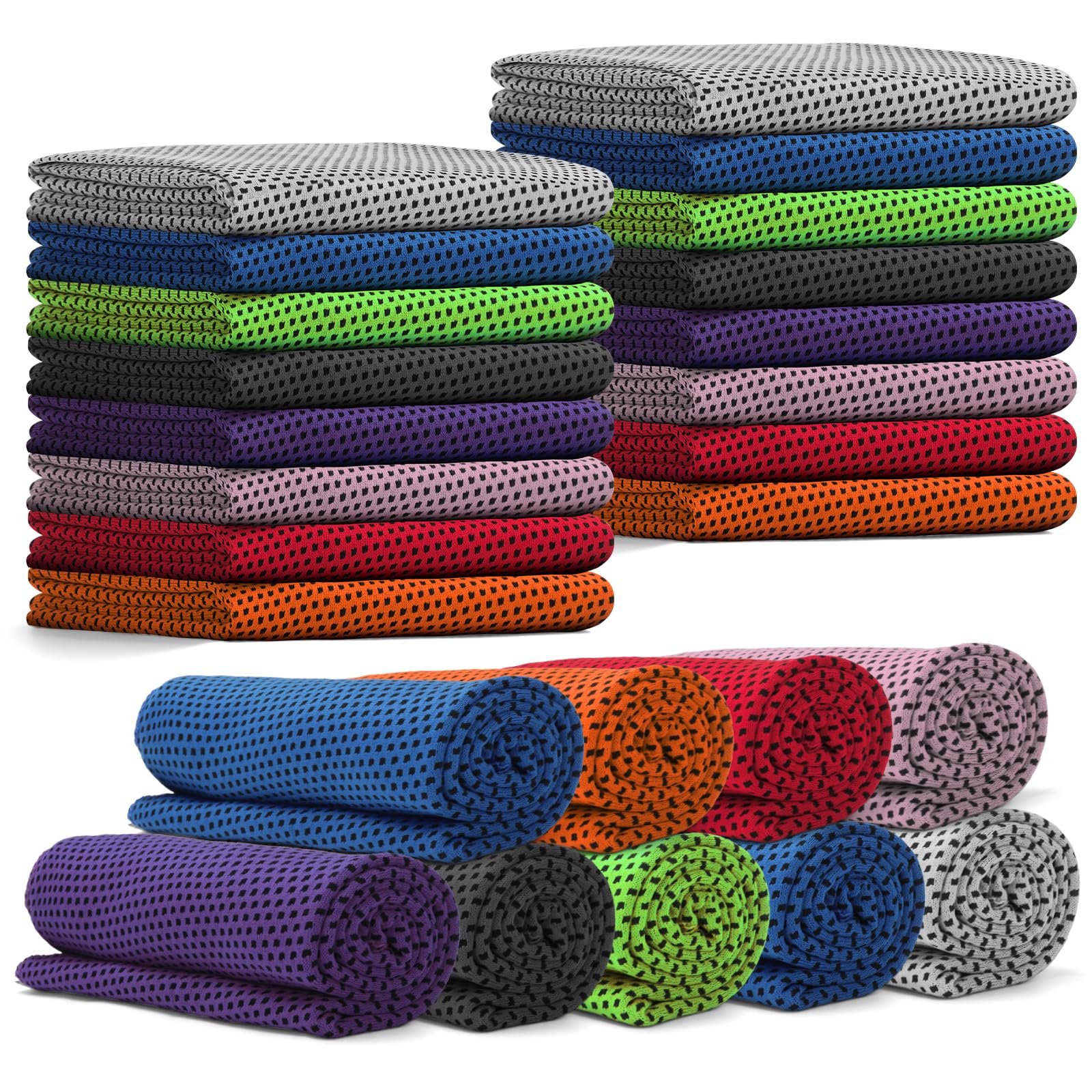 24 Pack Cooling Towels Bulk for Neck and Face 40"x12" Ice Cooling Sweat Rags Microfiber Soft Breathable Soft Chilly Towel for Yoga Golf Sport Running