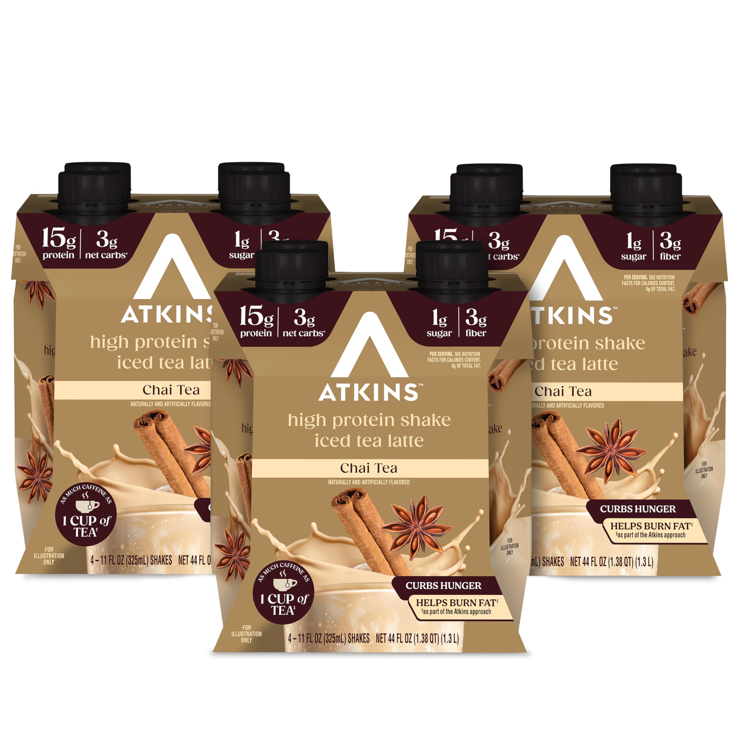 Atkins Coffee Lovers Protein Shake Variety Pack, Mocha Latte, Café Caramel and Café au Lait Flavored Protein Shakes, 15g Protein, 3g Fiber, GLP-1 Friendly, 12 Count