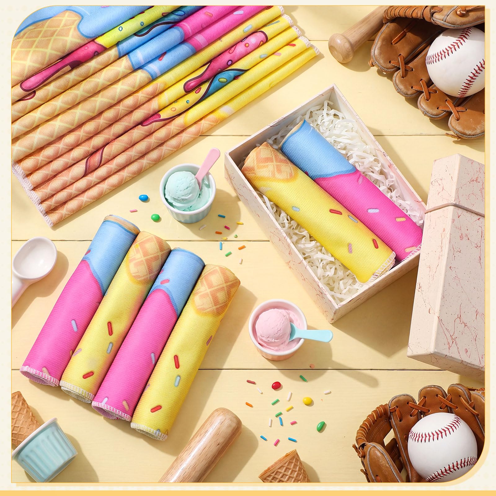 12 count Sports Cooling Towels Baseball Basketball Softball 40 x 12 Inch Breathable Soccer Football Volleyball Microfiber Ice Towel Fast Drying for Sport Party Favors Team Gift(Yellow,Softball)