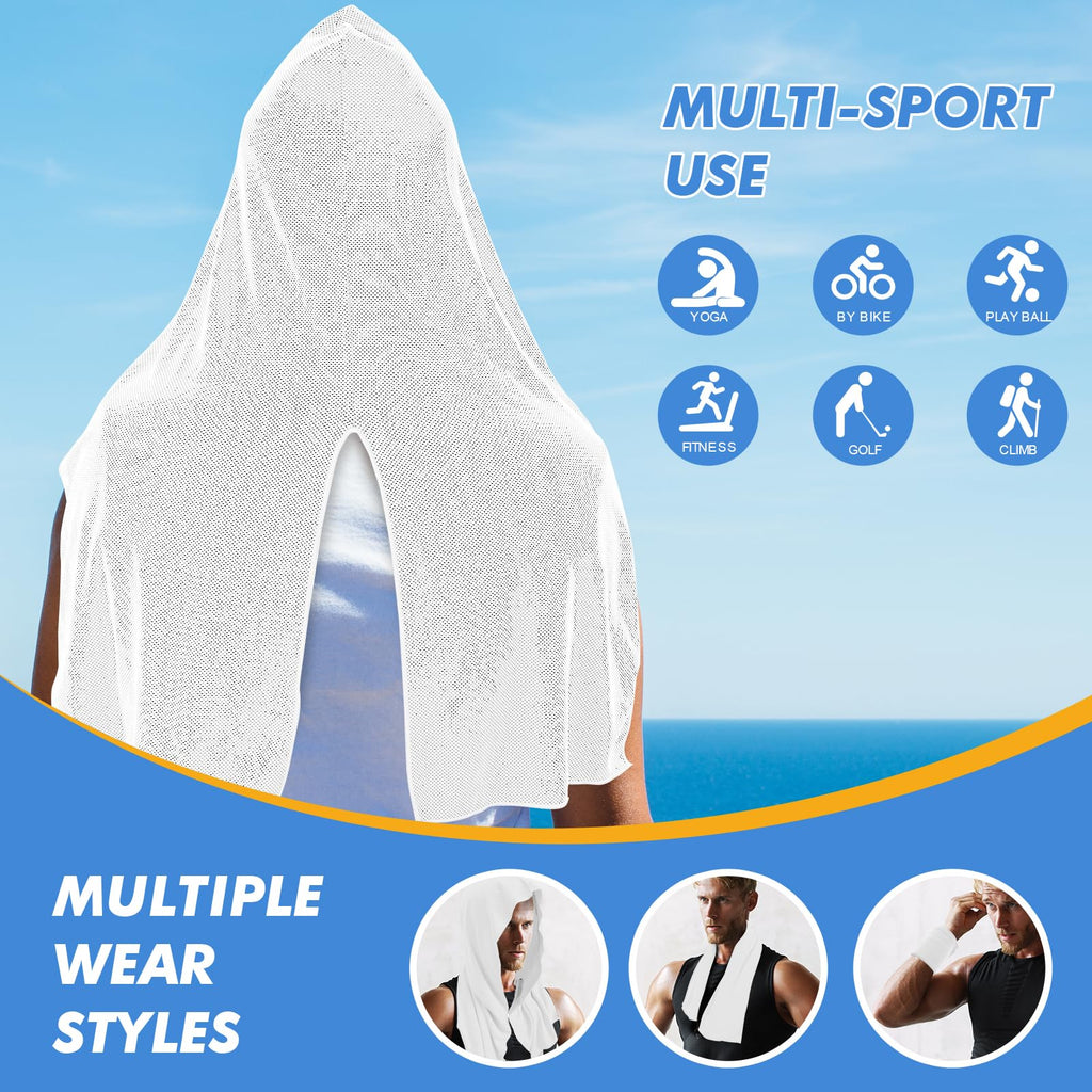 CSITE Cooling Hoodie Towels for Neck and Face, UPF 50 Sun Protection & Instant Cooling, Ice Towels for Hot Weather, Soft Breathable Towel for Sport, Work Out, Gym, Camping & More Activities（White）
