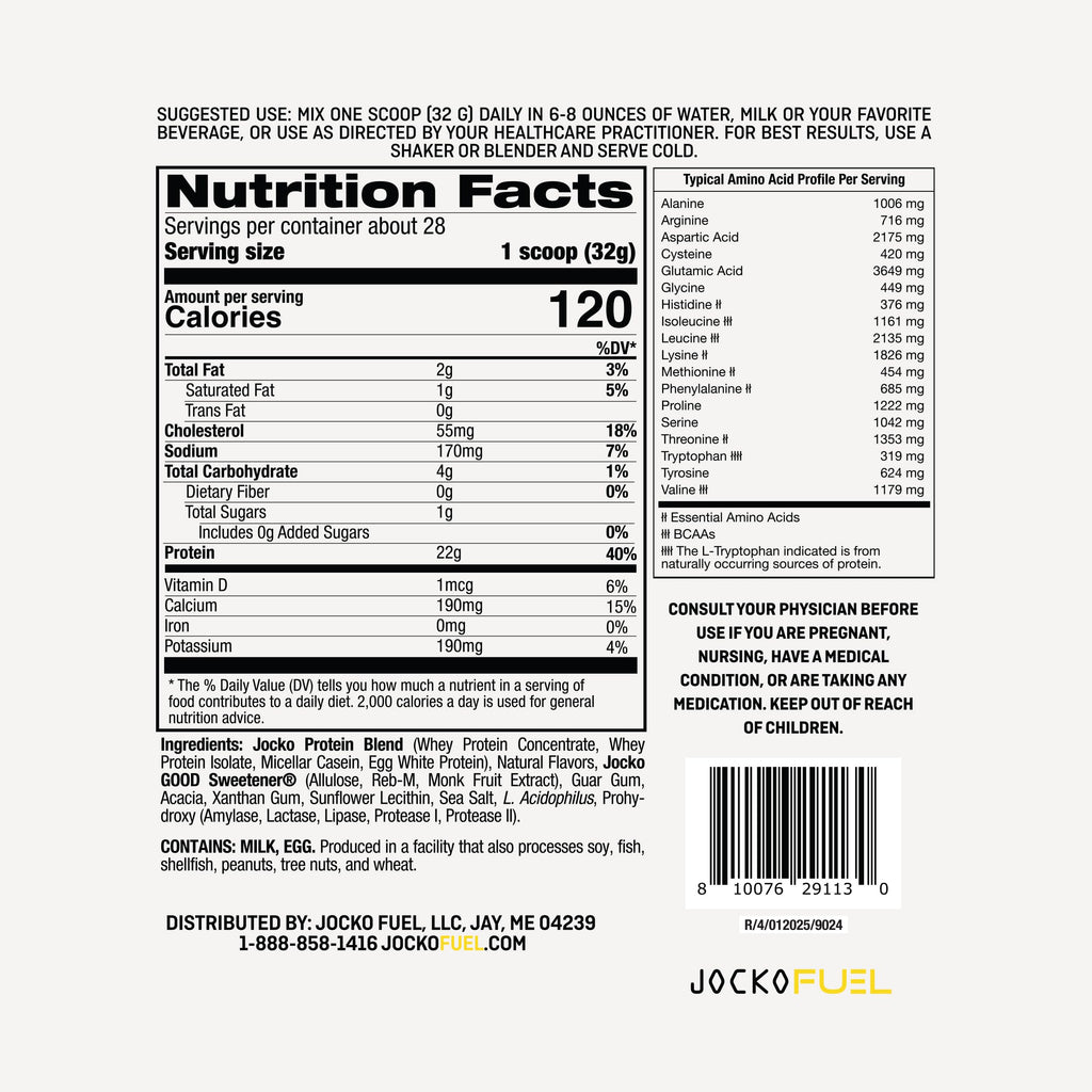Jocko Fuel Whey Protein Powder, Chocolate Peanut Butter, 22g Protein, Digestive Enzymes + Probiotic Blend, No Sugar Added, with Essential Amino Acids + Electrolyte Minerals, 25 Servings