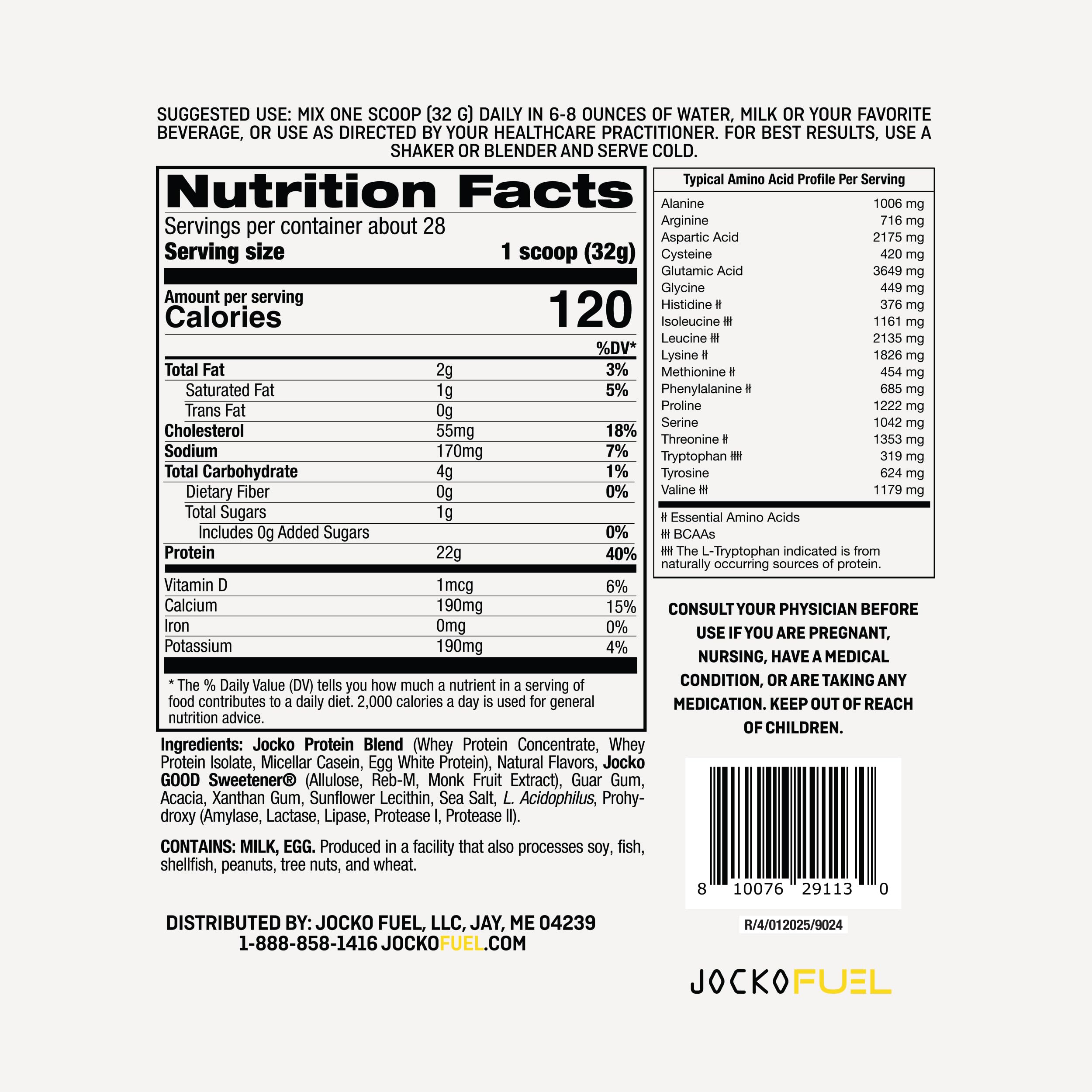 Jocko Fuel Whey Protein Powder, Chocolate Peanut Butter, 22g Protein, Digestive Enzymes + Probiotic Blend, No Sugar Added, with Essential Amino Acids + Electrolyte Minerals, 25 Servings