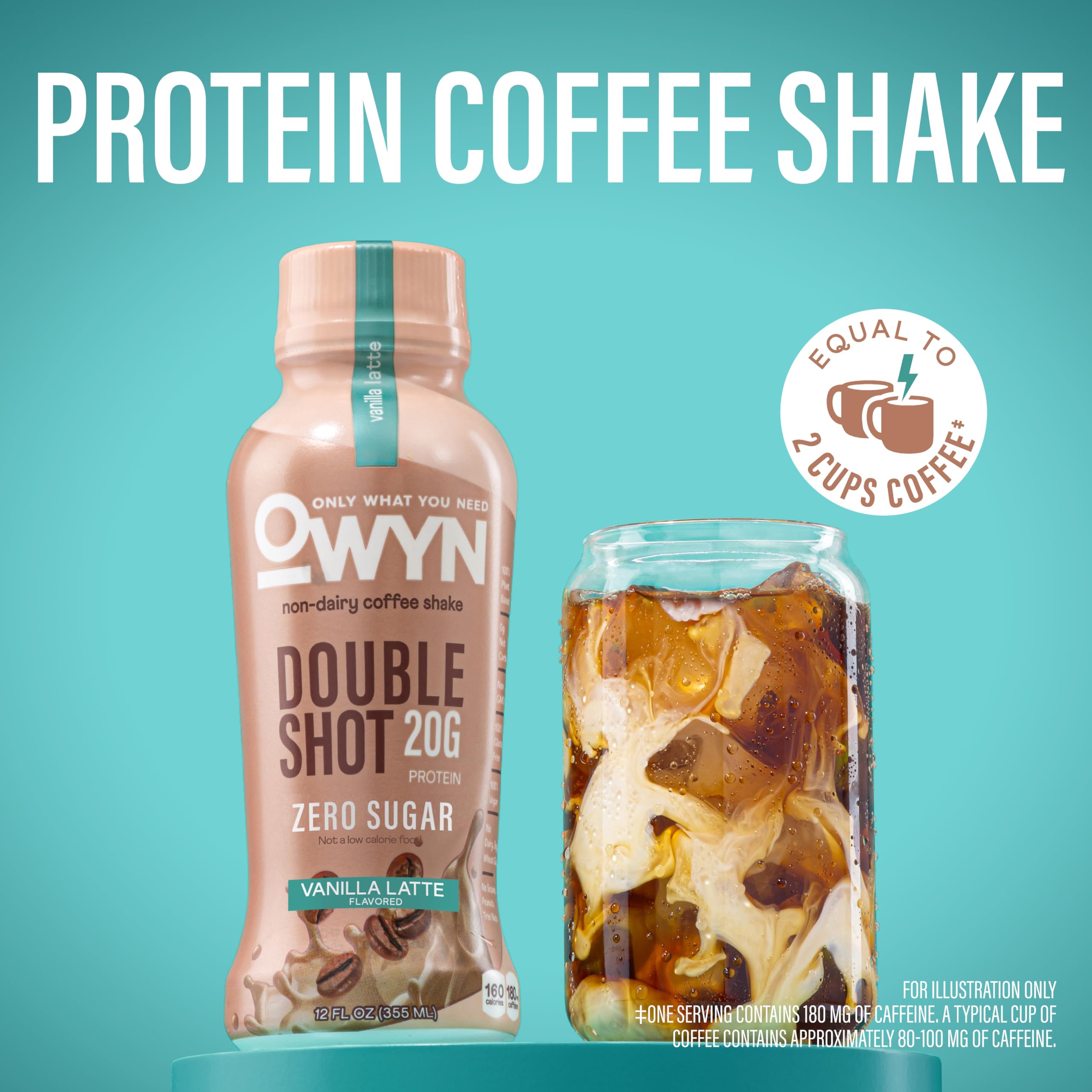 OWYN Only What You Need Double Shot Caramel Macchiato Flavored Protein Shake, 20g Protein, 0g Sugar, 3g Fiber, 180mg Caffeine, Dairy Free, Plant Based Protein Drink, 12 Count