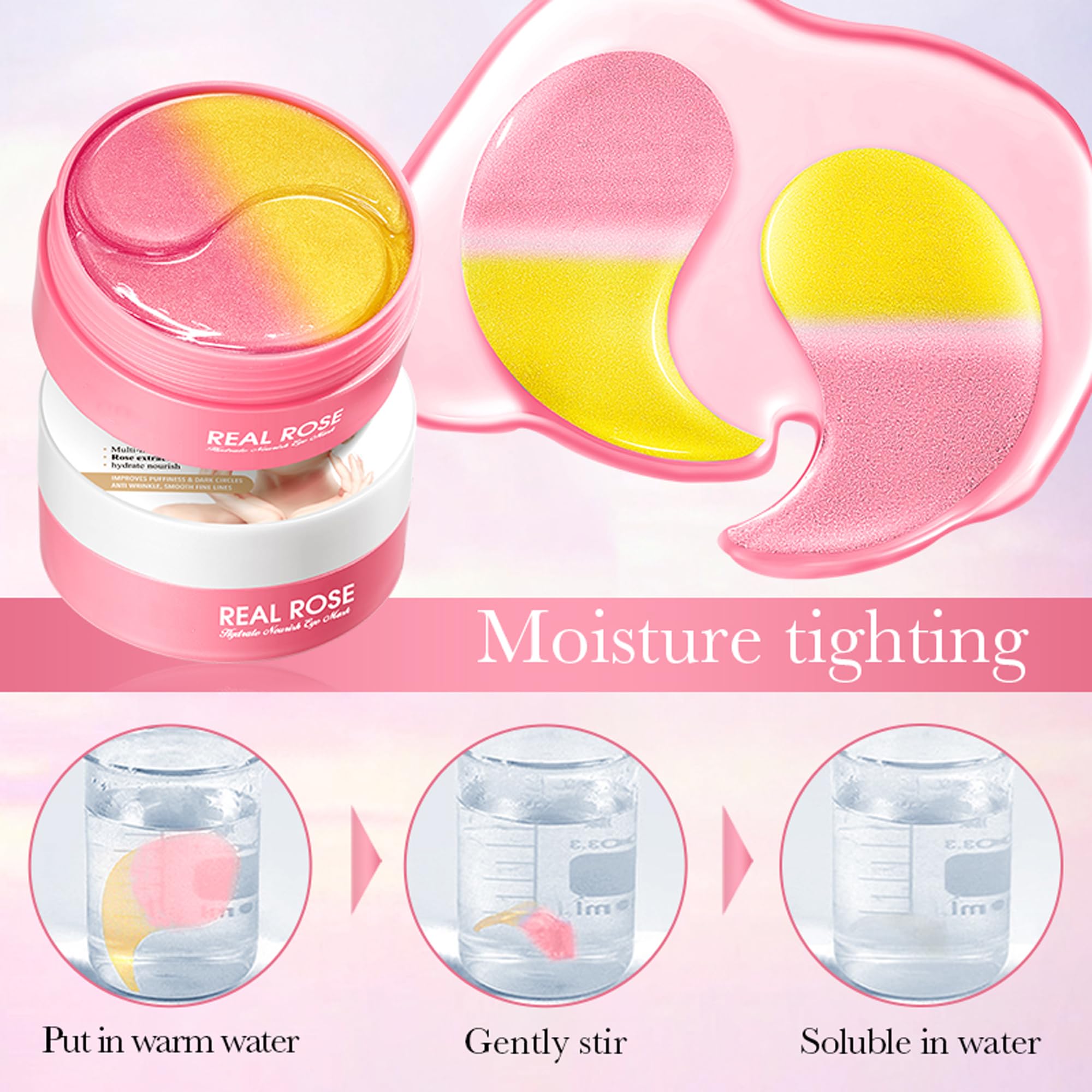 AKARY Eye Patches Rose Hydra-Gel Eye Mask Sheet Lady Skin Care Pad Remove Fine Lines Smooth Repair the Eyes Skin, Under Eye Gel for Moisturizing and Relieving, Firm the Look of the Eye Area