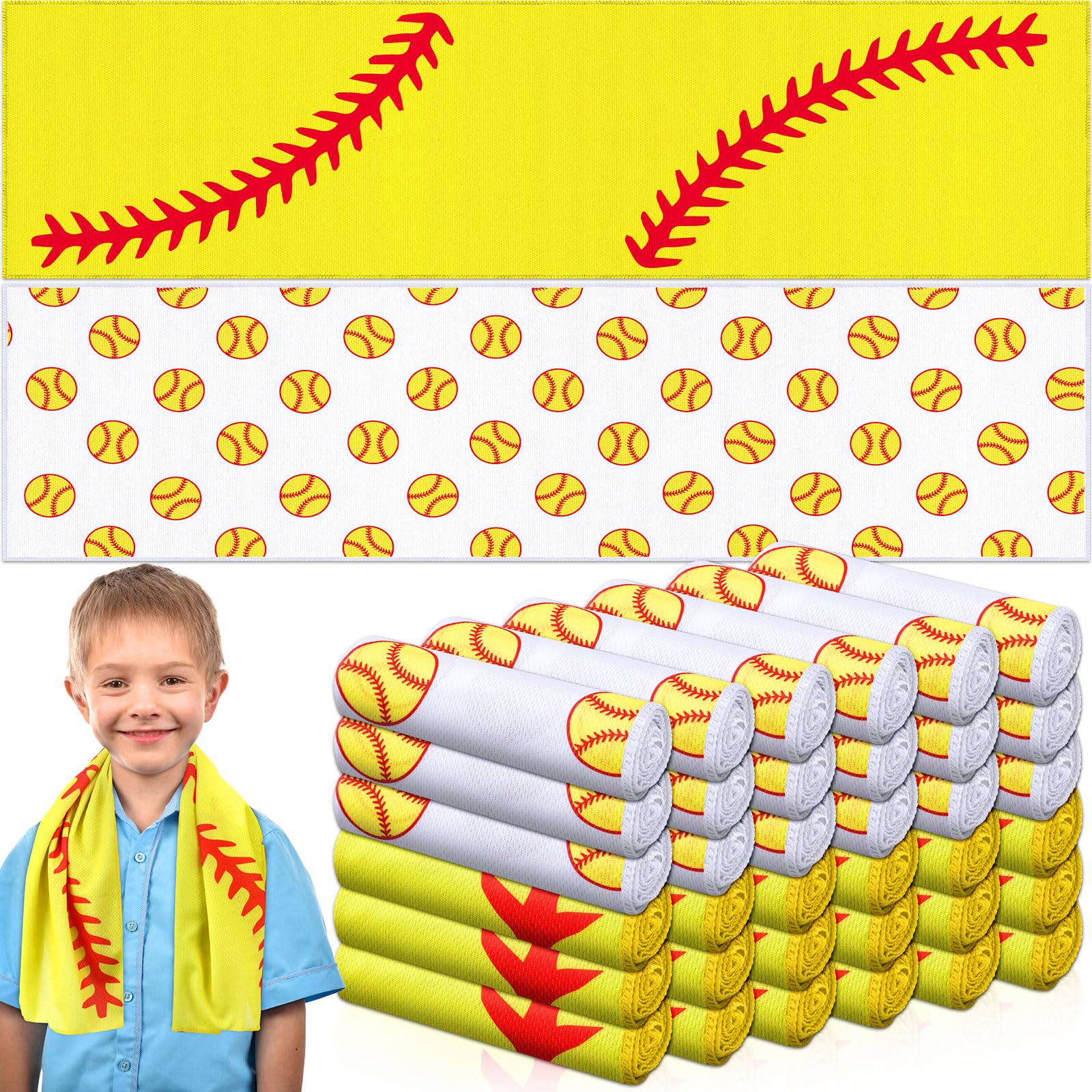 12 count Sports Cooling Towels Baseball Basketball Softball 40 x 12 Inch Breathable Soccer Football Volleyball Microfiber Ice Towel Fast Drying for Sport Party Favors Team Gift(Yellow,Softball)