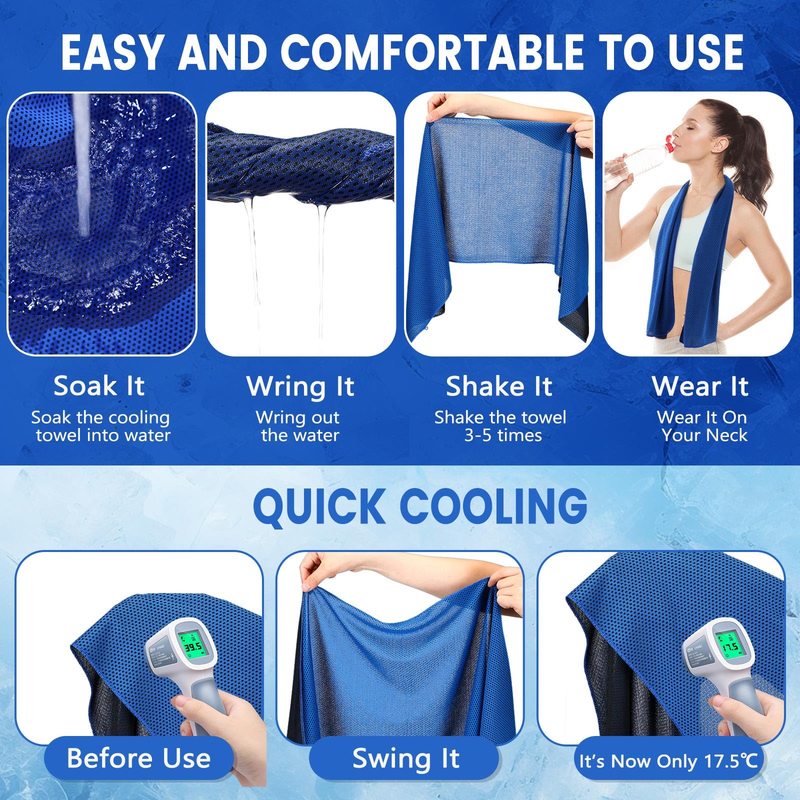 Hosuly 6 Pack Cooling Towels 40"x12" Ice Towel Cooling Neck Wraps Soft Breathable Chilly Stay Cool in Summer for Sports Yoga Golf Gym Activities(Black)