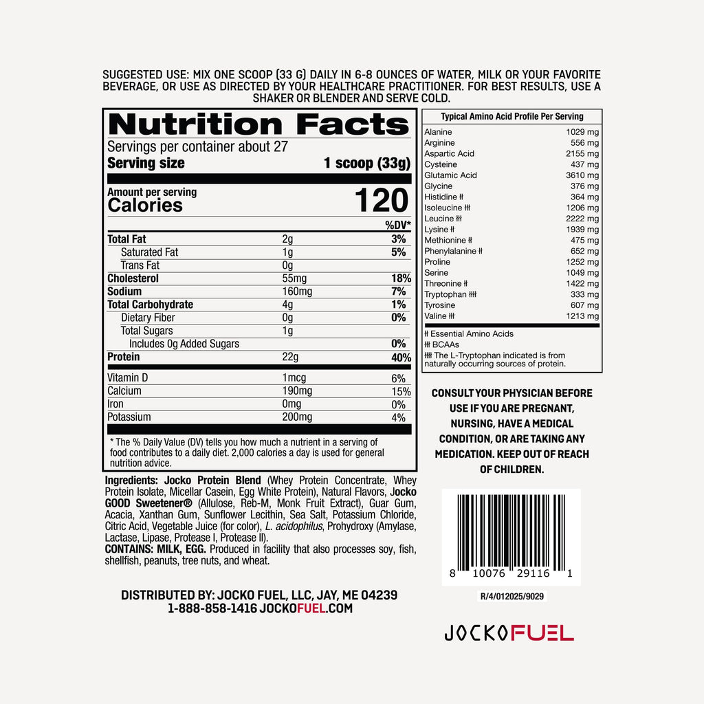 Jocko Fuel Whey Protein Powder, Chocolate Peanut Butter, 22g Protein, Digestive Enzymes + Probiotic Blend, No Sugar Added, with Essential Amino Acids + Electrolyte Minerals, 25 Servings