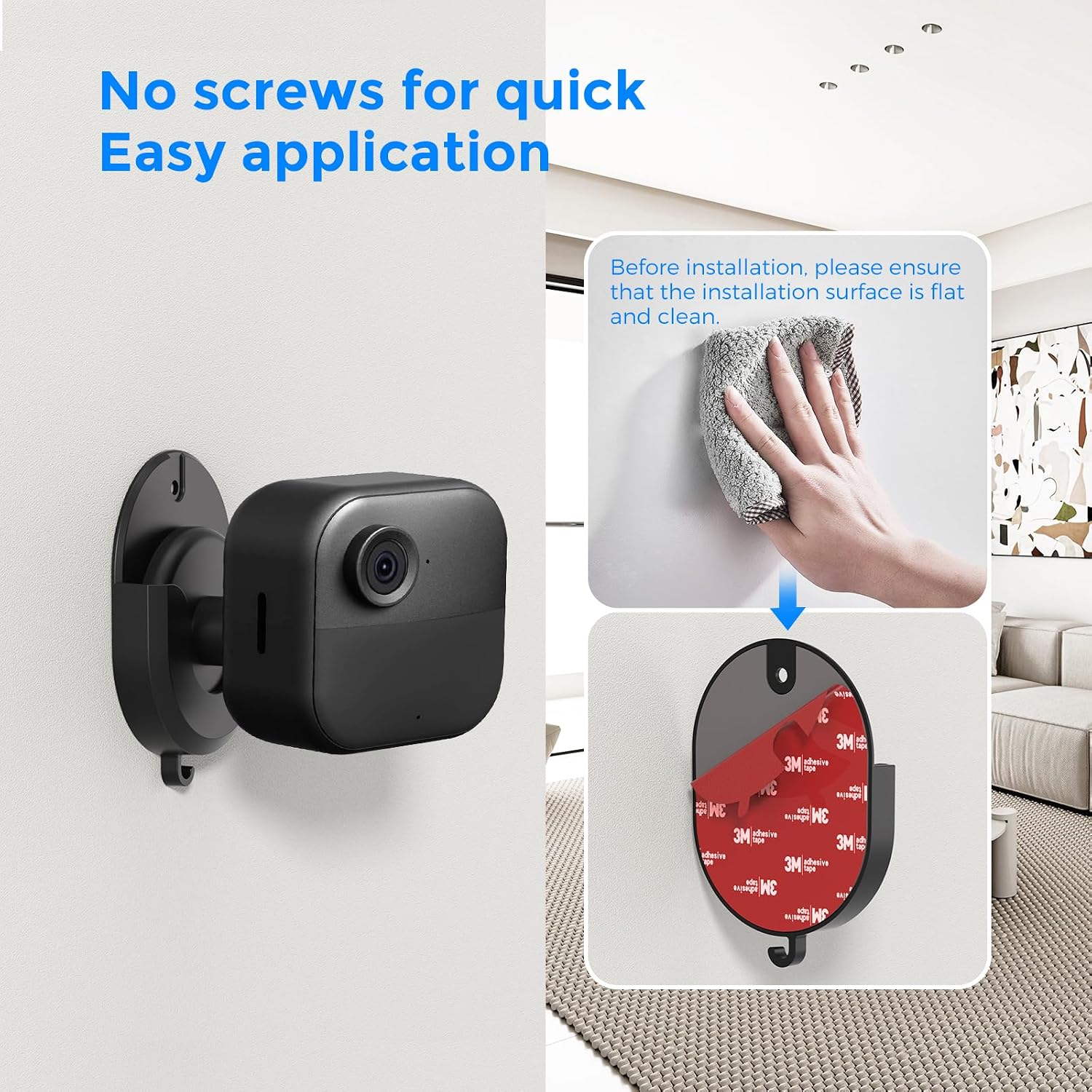 3 Pack Blink Camera Wall Mount - No Drill Adhesive Bracket for Blink Mini, Mini 2, Outdoor 4 & Indoor - Strong Hold, Damage-Free, Easy Install
