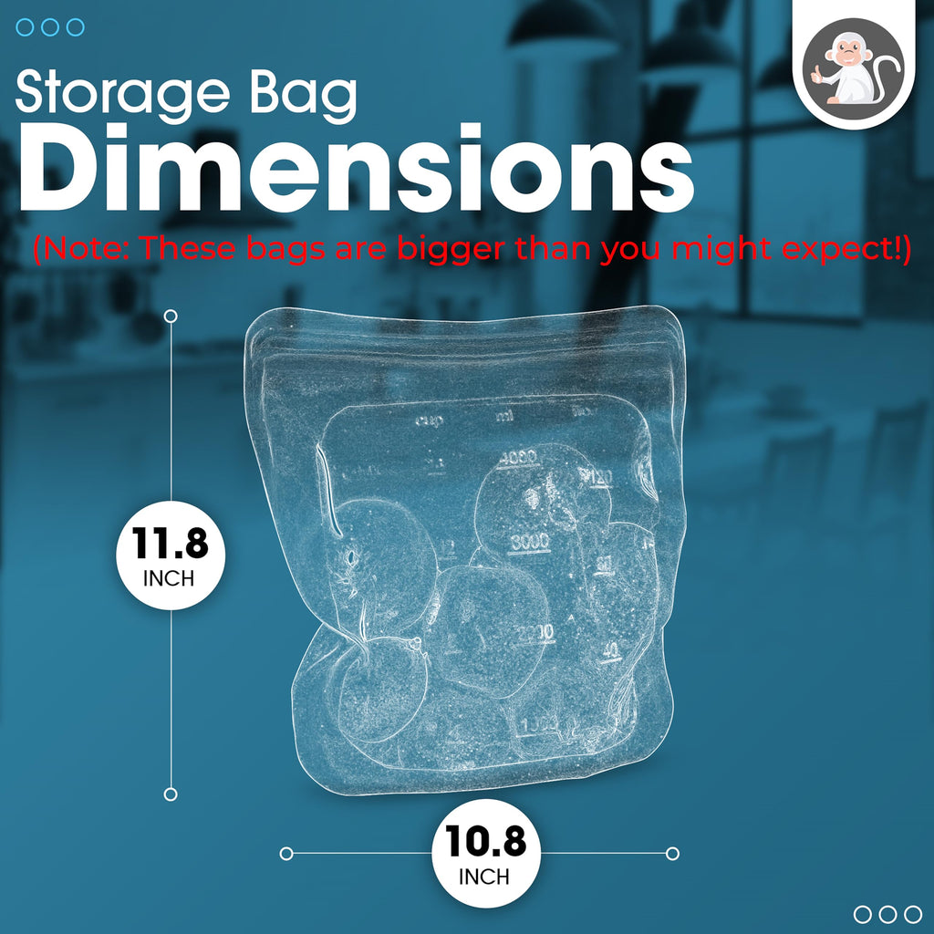 Albino Monkey Reusable 1 Gallon Silicone Freezer Bag, XXL 135 oz, Clear | Leakproof double-lock zip; for meal prep, marinating, brining & sous vide; dishwasher safe