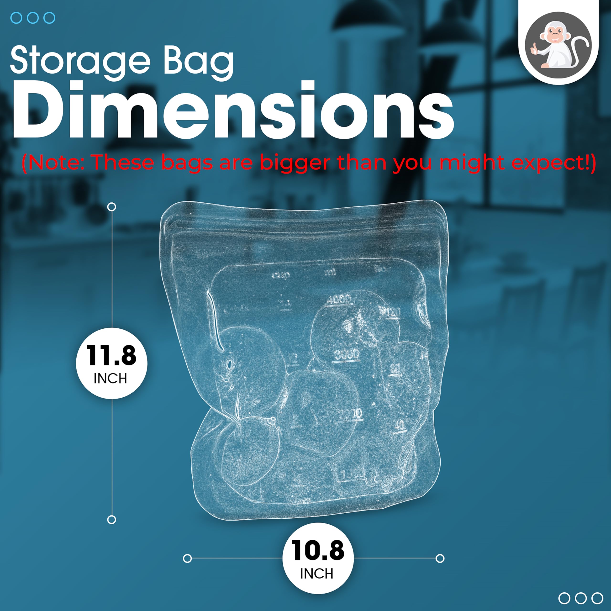 Albino Monkey Reusable 1 Gallon Silicone Freezer Bag, XXL 135 oz, Clear | Leakproof double-lock zip; for meal prep, marinating, brining & sous vide; dishwasher safe