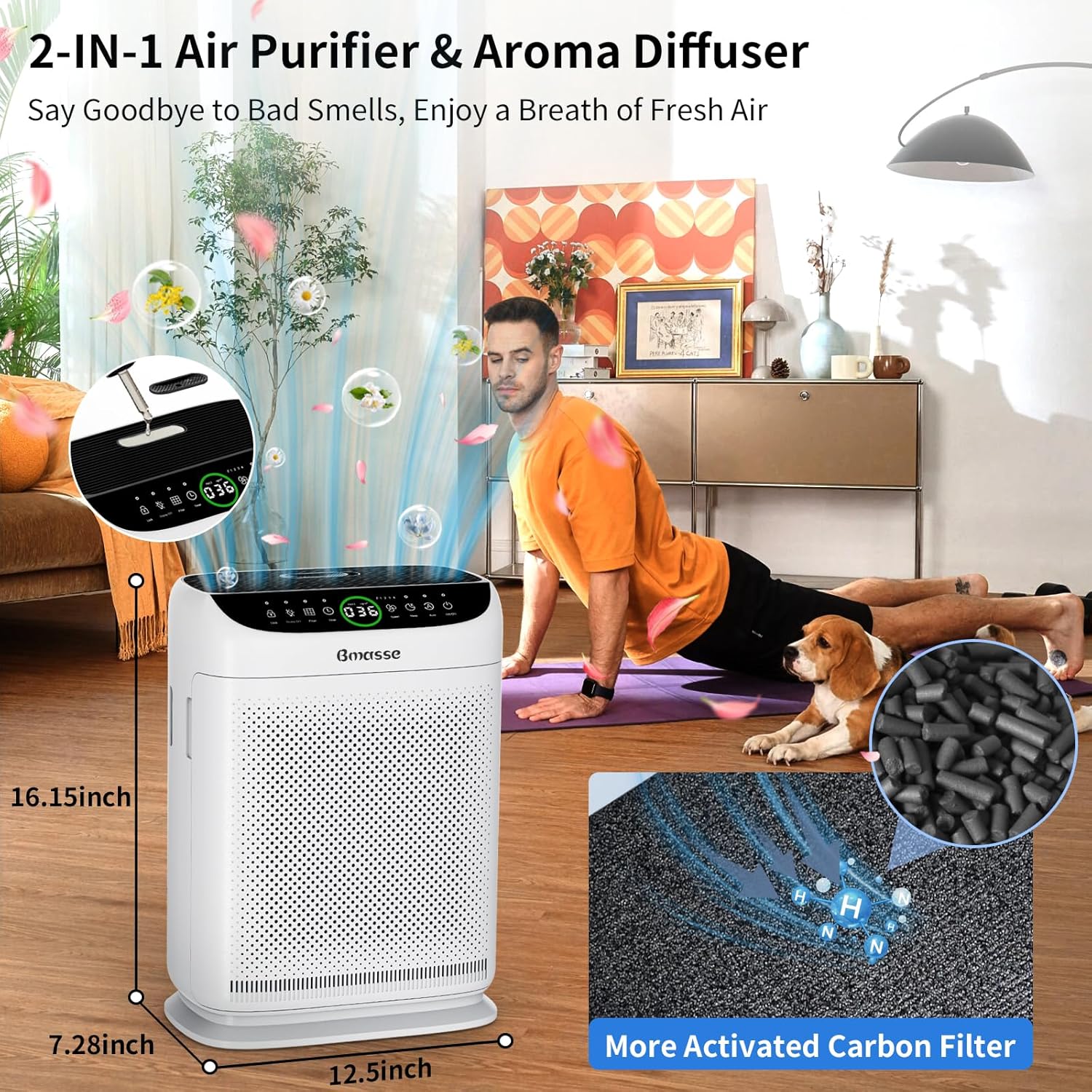 Air Purifiers for Home Pets Large Room Up to 3000 Ft²,HEPA Air Cleaner with Washable Double-Side Filter, PM2.5 Air Quality Monitor,Remote Control,Sleep Mode for Bedroom Odor Dust Pollen,White
