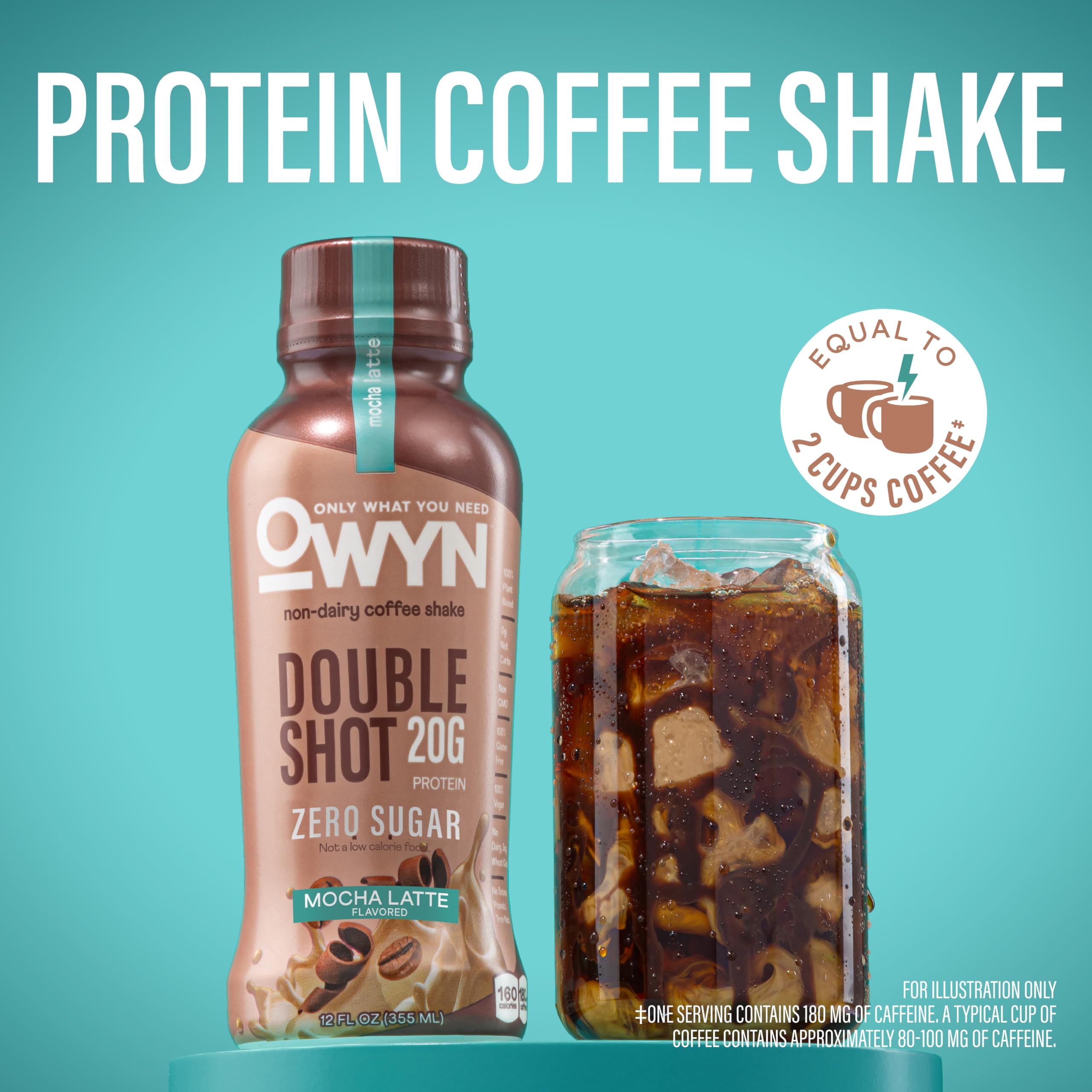 OWYN Only What You Need Double Shot Caramel Macchiato Flavored Protein Shake, 20g Protein, 0g Sugar, 3g Fiber, 180mg Caffeine, Dairy Free, Plant Based Protein Drink, 12 Count