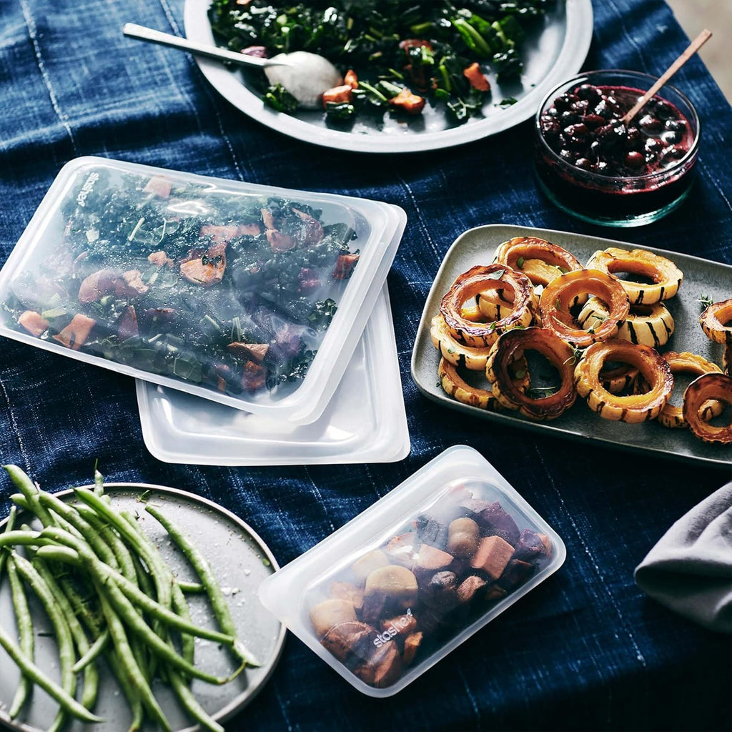 Stasher Silicone Reusable Food Storage Bags, 4-Pack, Reusable Freezer Bags, Microwave, Dishwasher, Oven Safe, Sous Vide, Premium Lunch Containers, Eco Friendly, Snack Bags, Food-safe Silicone, Clear | Reusable Food Bags