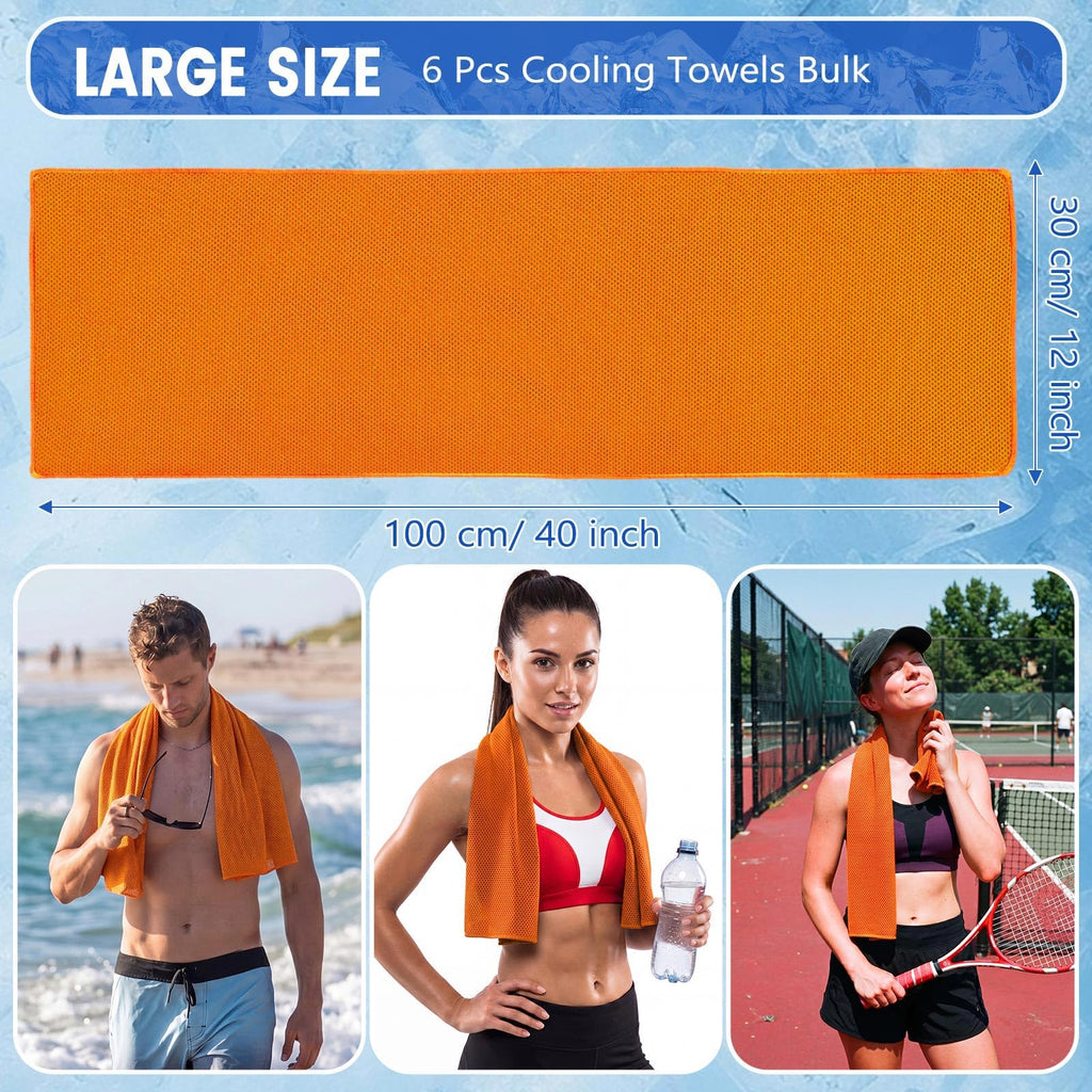 Hosuly 6 Pack Cooling Towels 40"x12" Ice Towel Cooling Neck Wraps Soft Breathable Chilly Stay Cool in Summer for Sports Yoga Golf Gym Activities(Black)