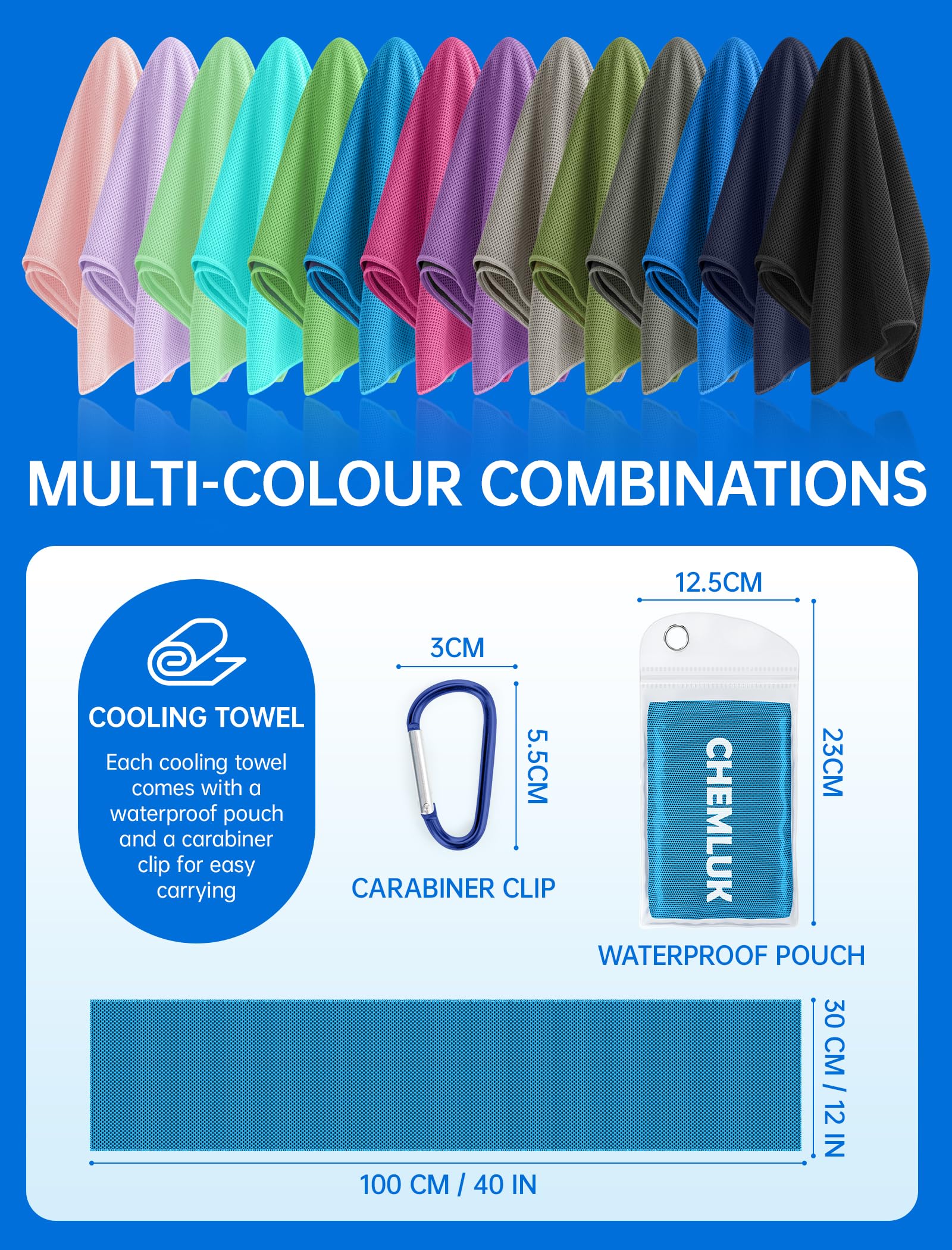 Cooling Towels for Neck and Face: Instant Cool Towel for Hot Weather UPF 50 Quick Dry Microfiber Sweat Towel for Gym Sports Workout Travel - 40"x12", 4 Packs Multicoloured