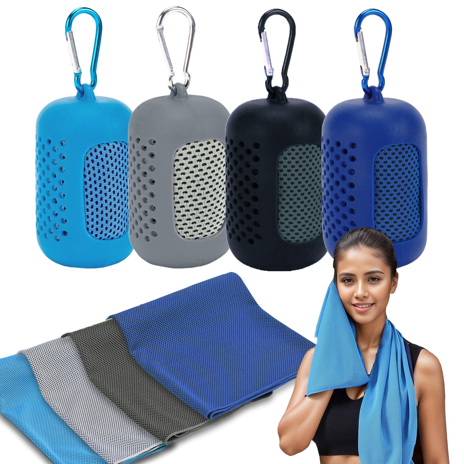 4 Pack Cooling Towels (40"x12"), Microfiber Chilly Towels Soft Breathable Gym Ice Towel for Workout, Yoga, Sport, Silicone Set Travel Sweat Towels Fast Drying Lightweight Cooling Neck Wraps