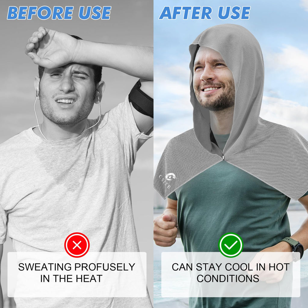 CSITE Cooling Hoodie Towels for Neck and Face, UPF 50 Sun Protection & Instant Cooling, Ice Towels for Hot Weather, Soft Breathable Towel for Sport, Work Out, Gym, Camping & More Activities（White）