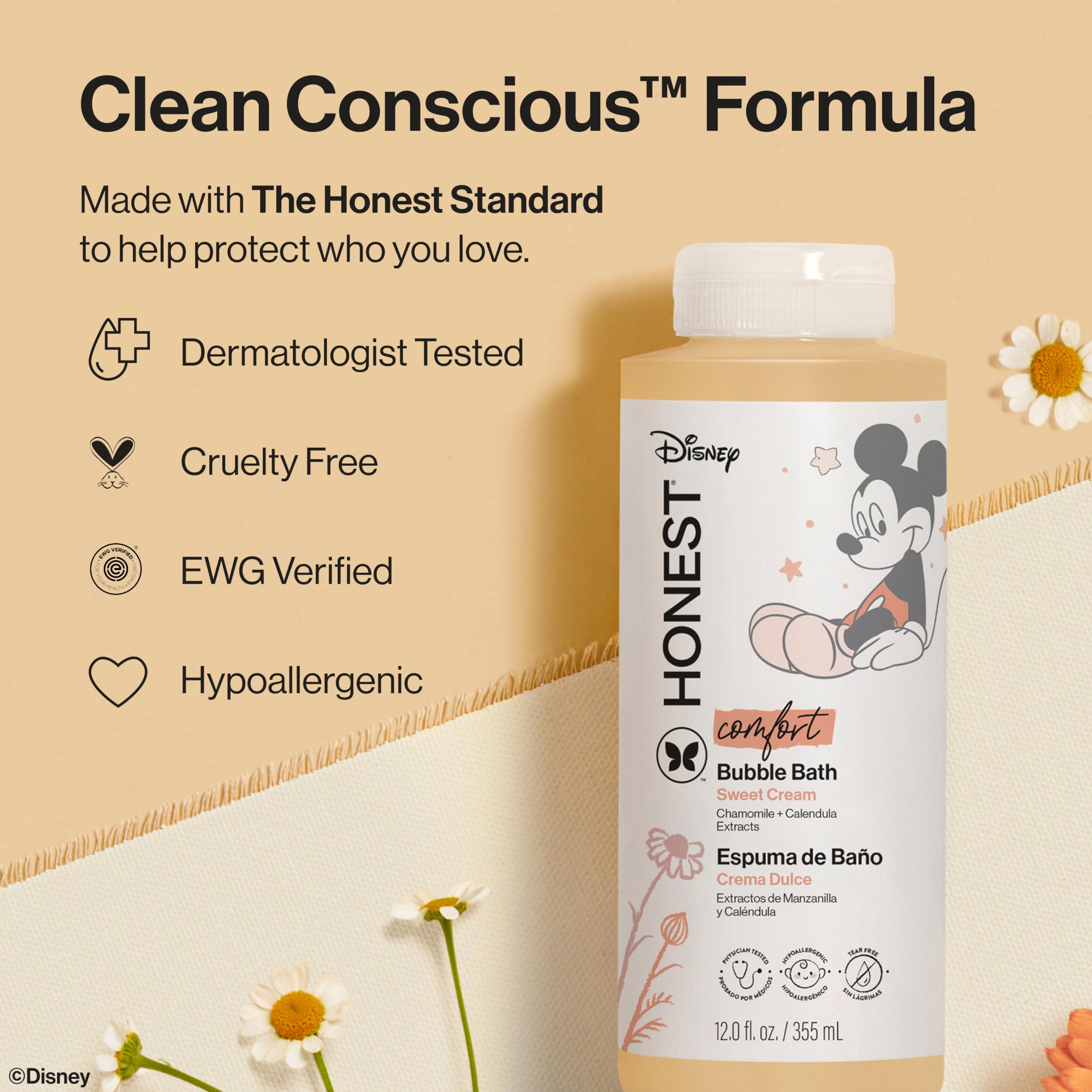 The Honest Company Foaming Bubble Bath Gentle for Baby, Naturally Derived, Tear-free, Hypoallergenic, Fragrance Free, Sensitive, 12 fl oz