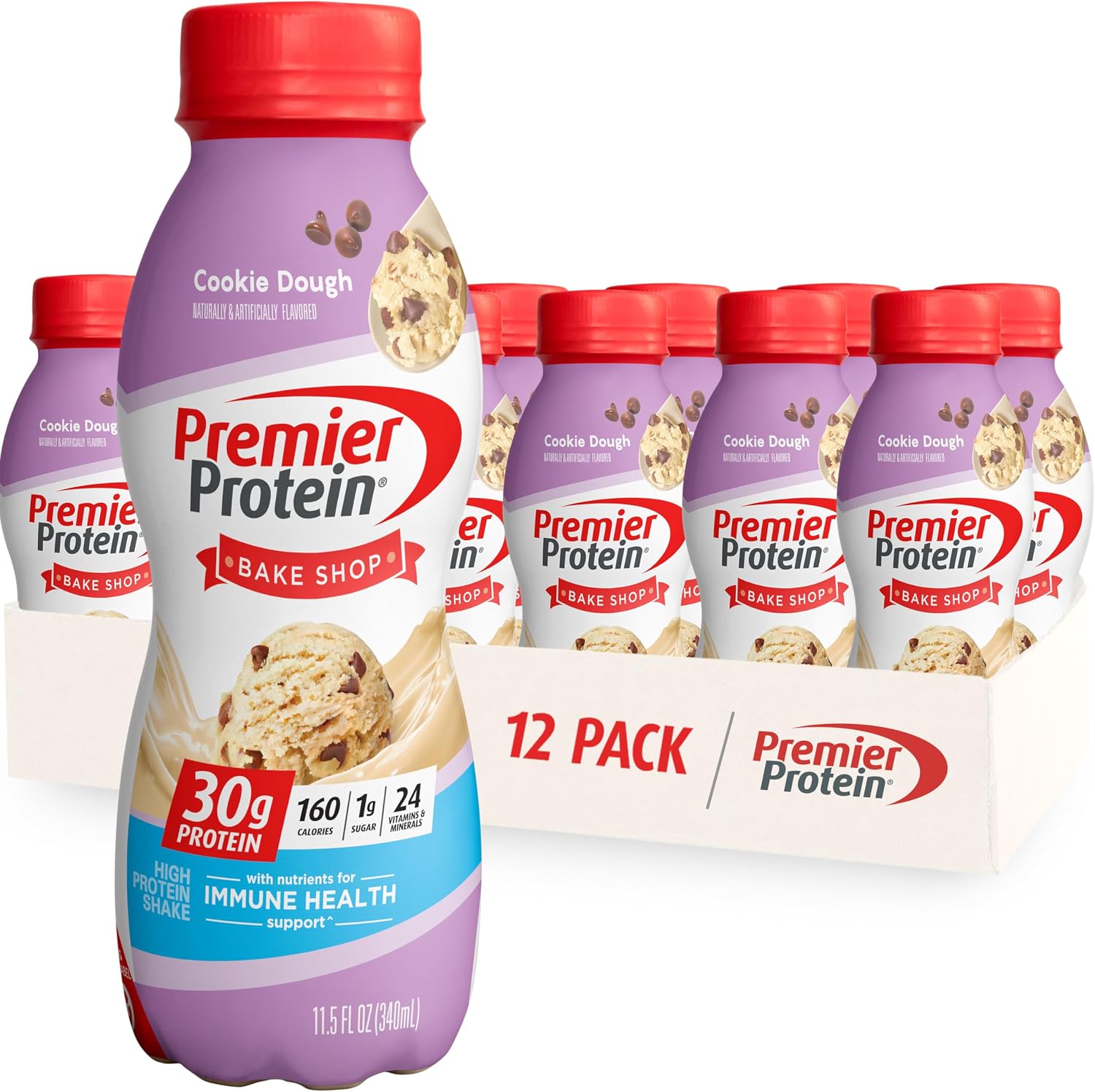 Premier Protein Shake Limited Edition Salted Caramel Popcorn and Cookie Dough Flavors, 30g Protein, 1g Sugar, 12 Pack