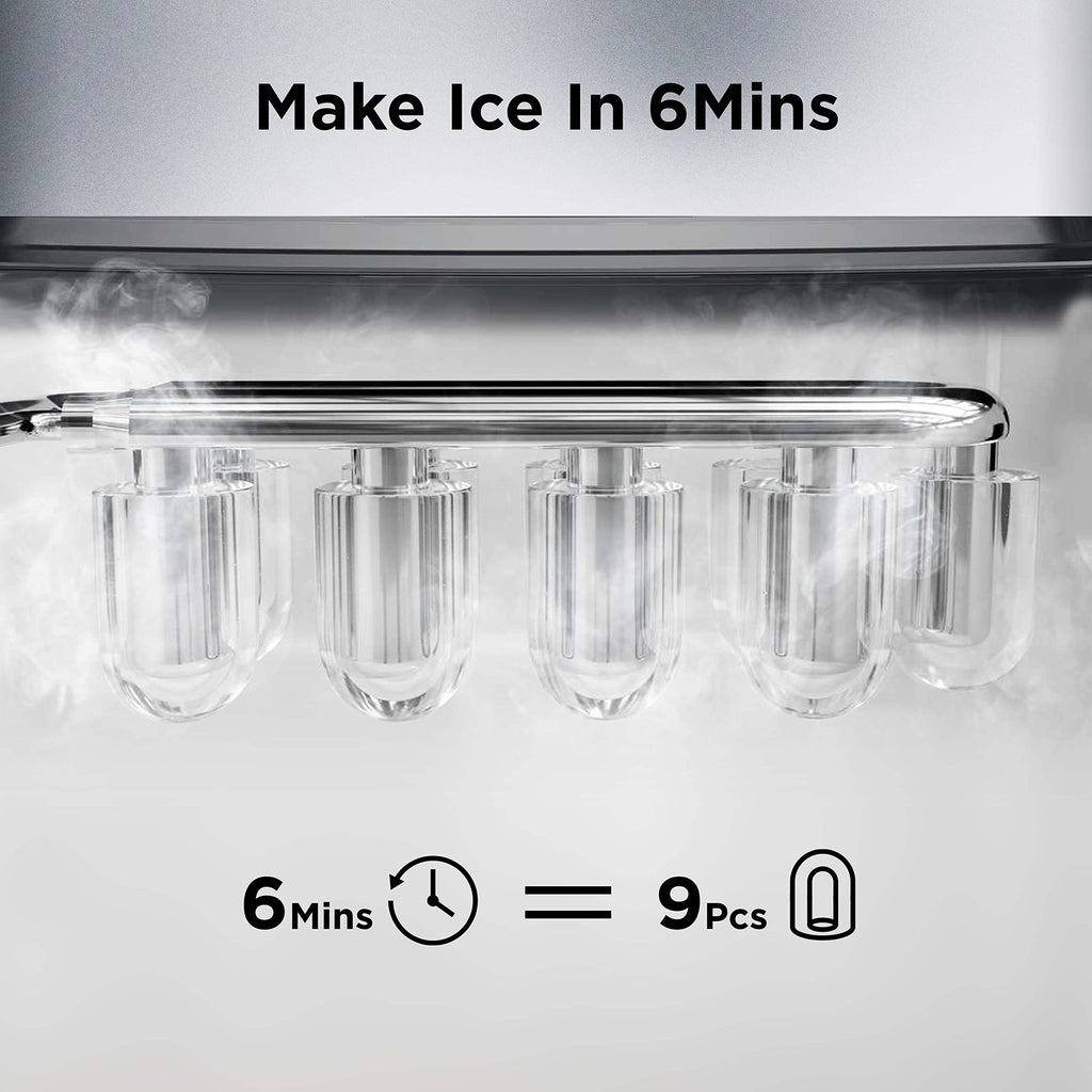 Silonn Nugget Ice Maker Countertop Pellet Machine with Self-Cleaning, Black | 36 lbs/24H, ice in 6 mins, soft chewable ice, removable cover, quiet operation, LED control panel, compact design