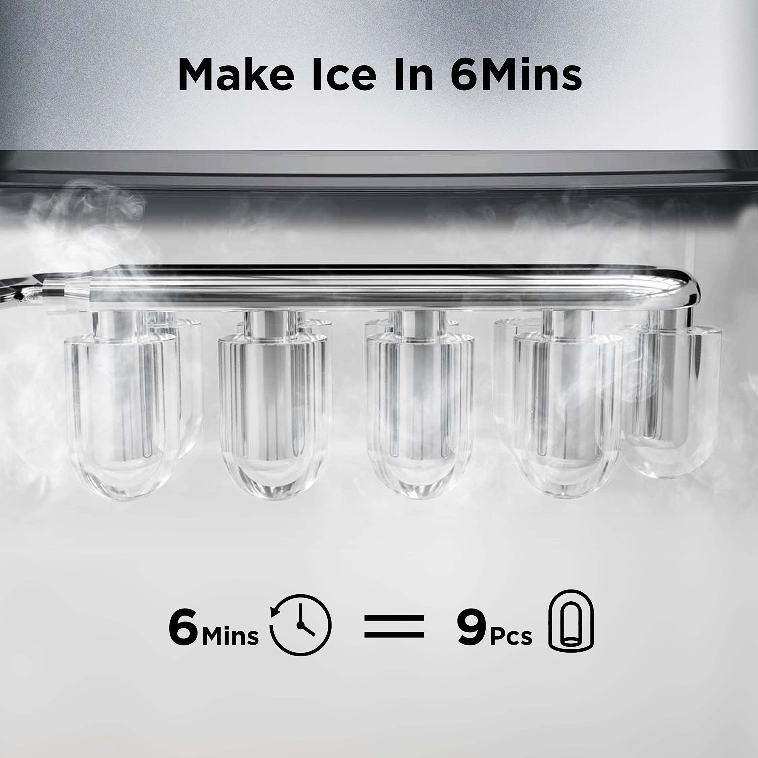 Silonn Nugget Ice Maker Countertop Pellet Machine with Self-Cleaning, Black | 36 lbs/24H, ice in 6 mins, soft chewable ice, removable cover, quiet operation, LED control panel, compact design