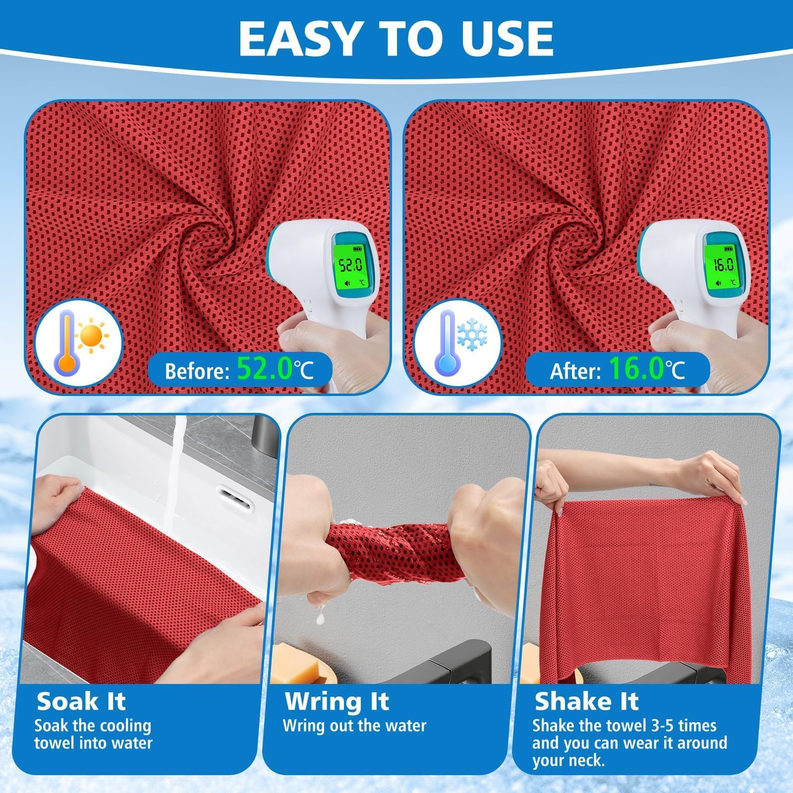 24 Pack Cooling Towels Bulk for Neck and Face 40"x12" Ice Cooling Sweat Rags Microfiber Soft Breathable Soft Chilly Towel for Yoga Golf Sport Running