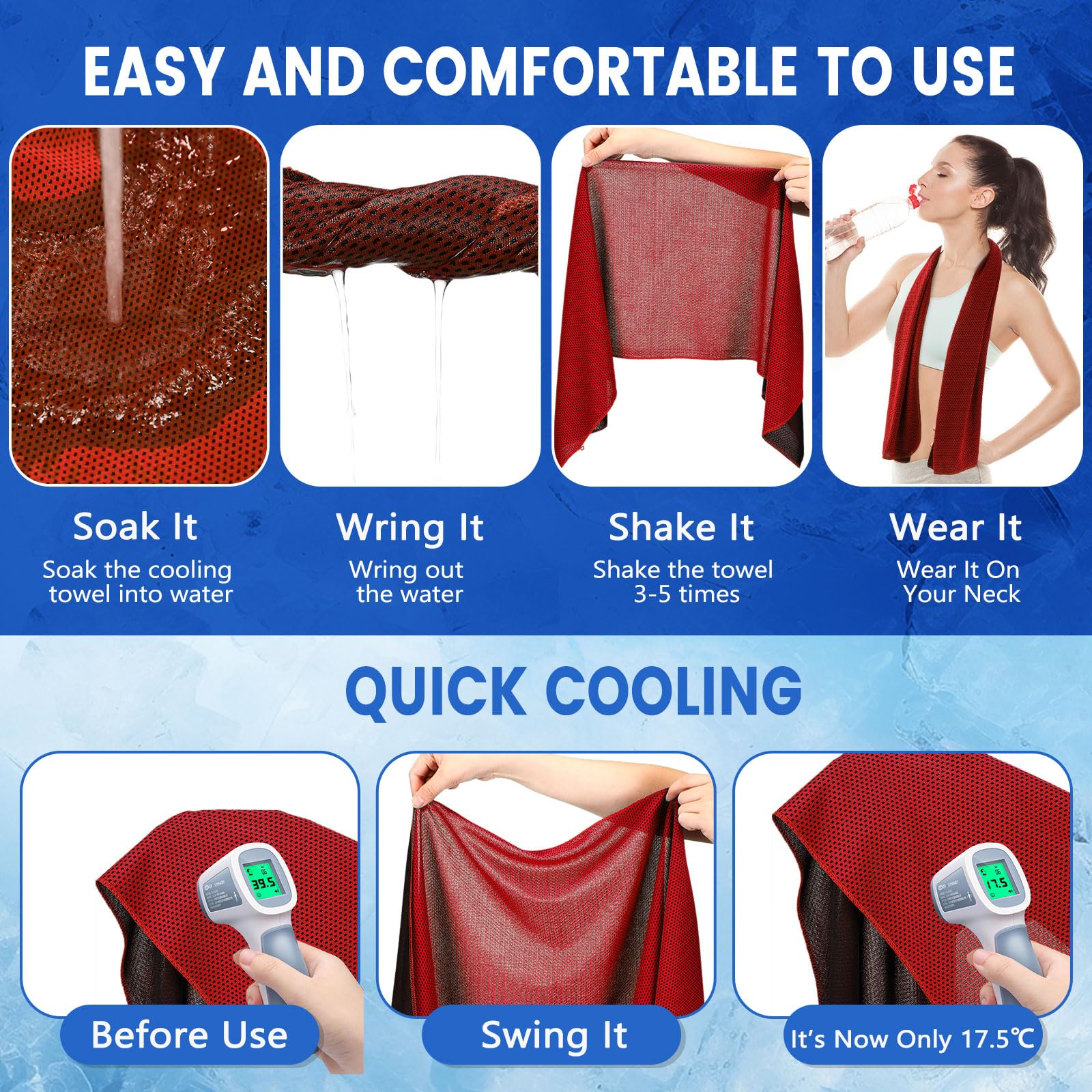 Hosuly 6 Pack Cooling Towels 40"x12" Ice Towel Cooling Neck Wraps Soft Breathable Chilly Stay Cool in Summer for Sports Yoga Golf Gym Activities(Black)