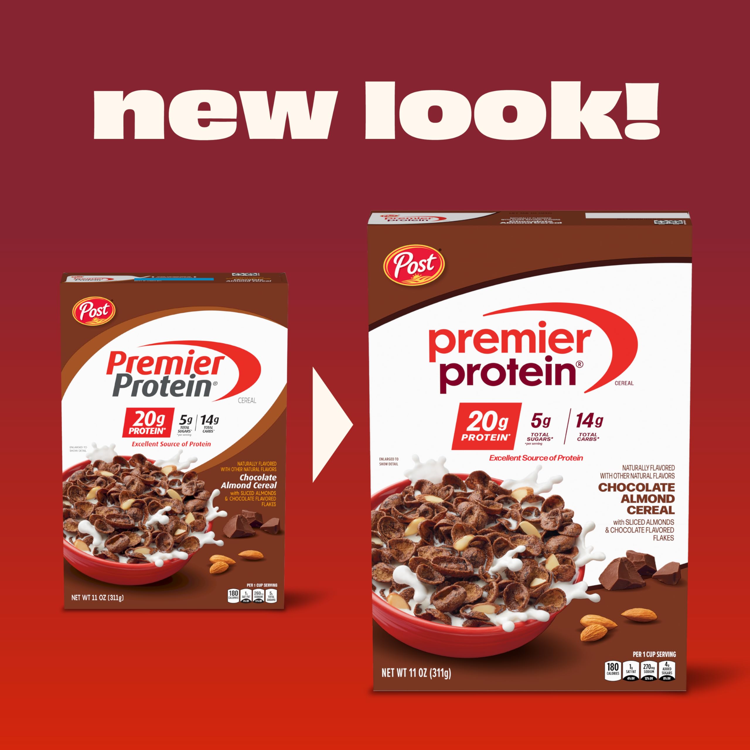 Premier Protein Chocolate Almond Cereal, Chocolatey Protein Cereal Flakes with Sliced Almonds, Contains 20g of Protein Per Serving, 9 OZ Box (Pack of 2)