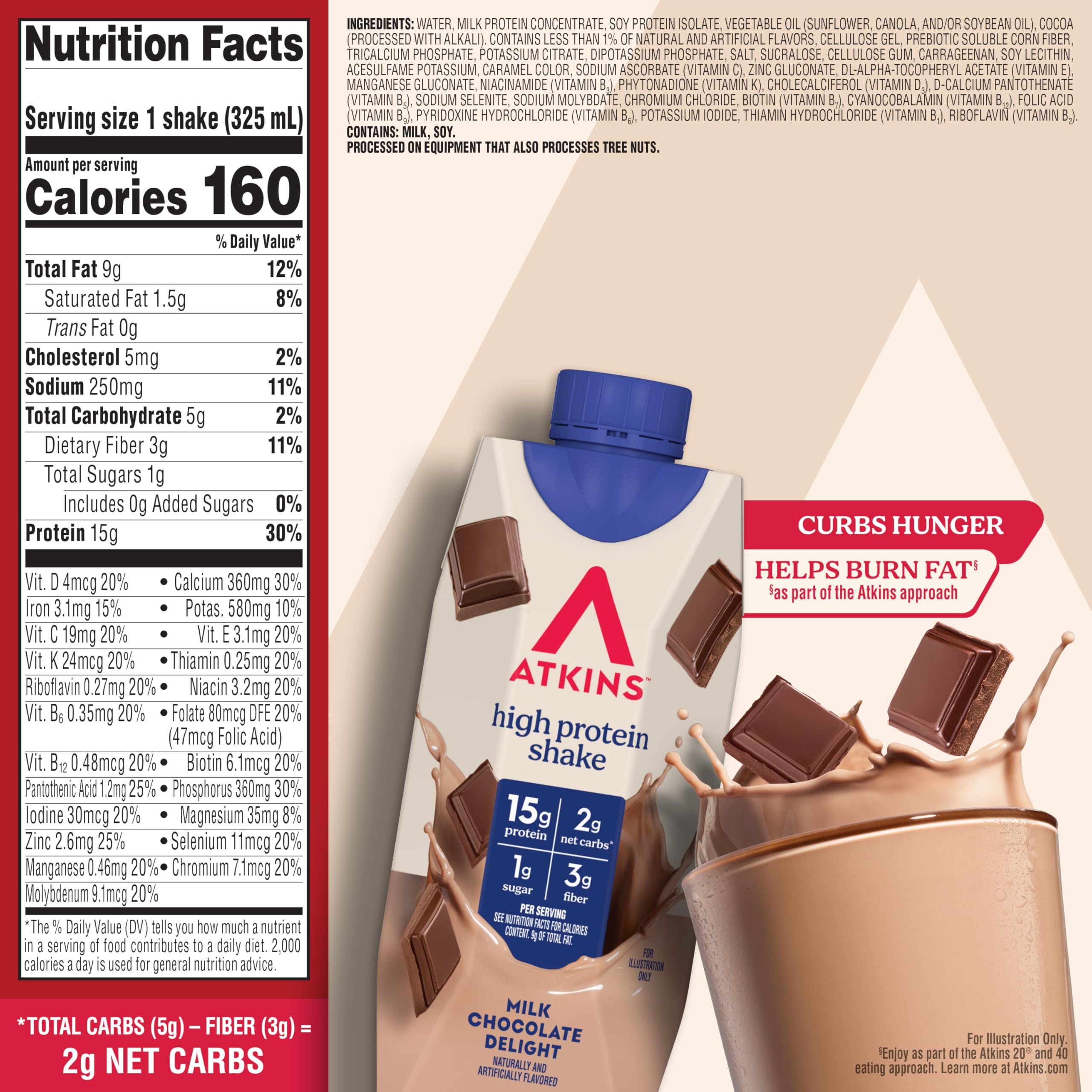 Atkins Chocolate Banana Protein-Rich Shake. With B Vitamins and Protein. Made with Real Fruit. Keto-Friendly and Gluten Free, 11 Fl Oz (Pack of 12)