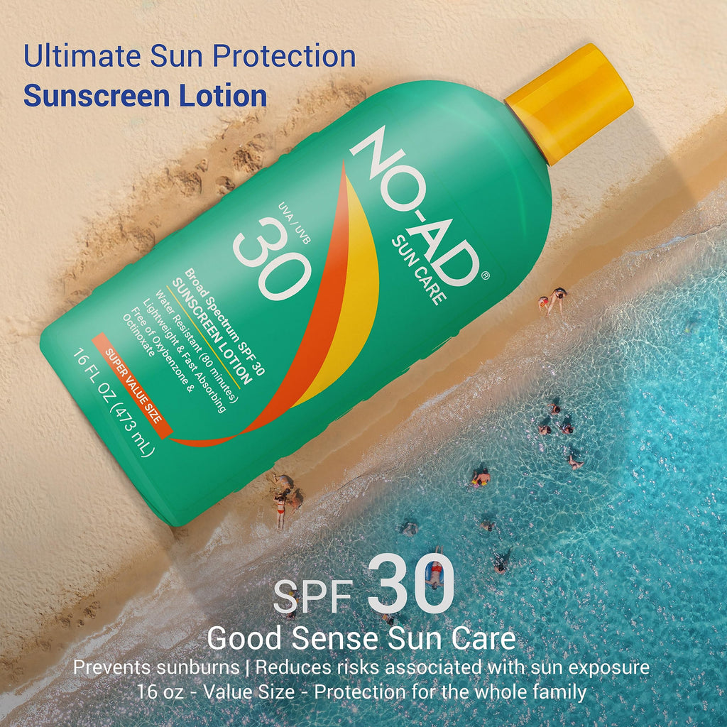 NO-AD SPF 50 SPORT Sunscreen Lotion | Hypoallergenic | Broad Spectrum UVA/UVB Protection | Water Resistant | Octinoxate & Oxybenzone Free with moisturizing Vitamin E and Aloe 16oz