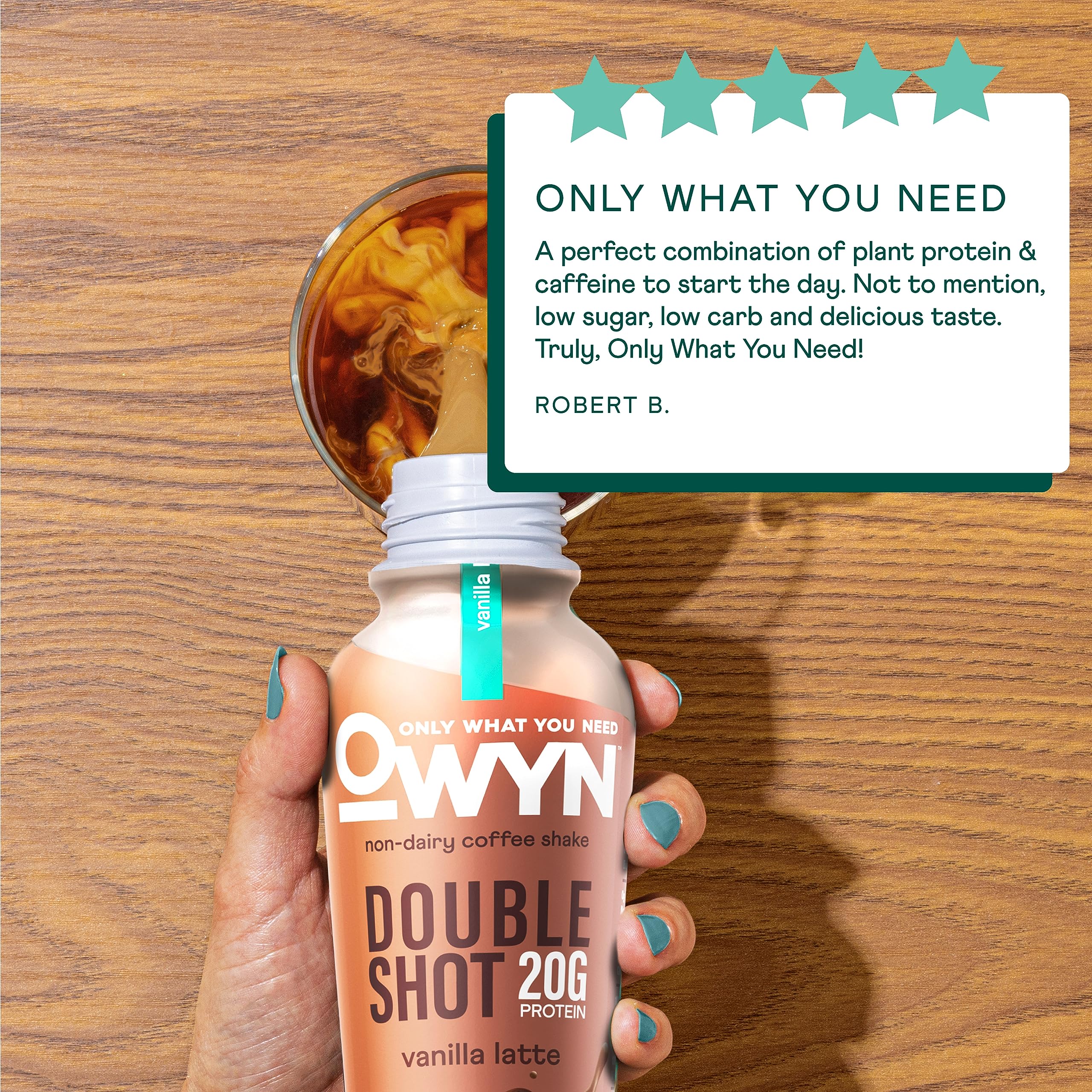 OWYN Only What You Need Double Shot Caramel Macchiato Flavored Protein Shake, 20g Protein, 0g Sugar, 3g Fiber, 180mg Caffeine, Dairy Free, Plant Based Protein Drink, 12 Count